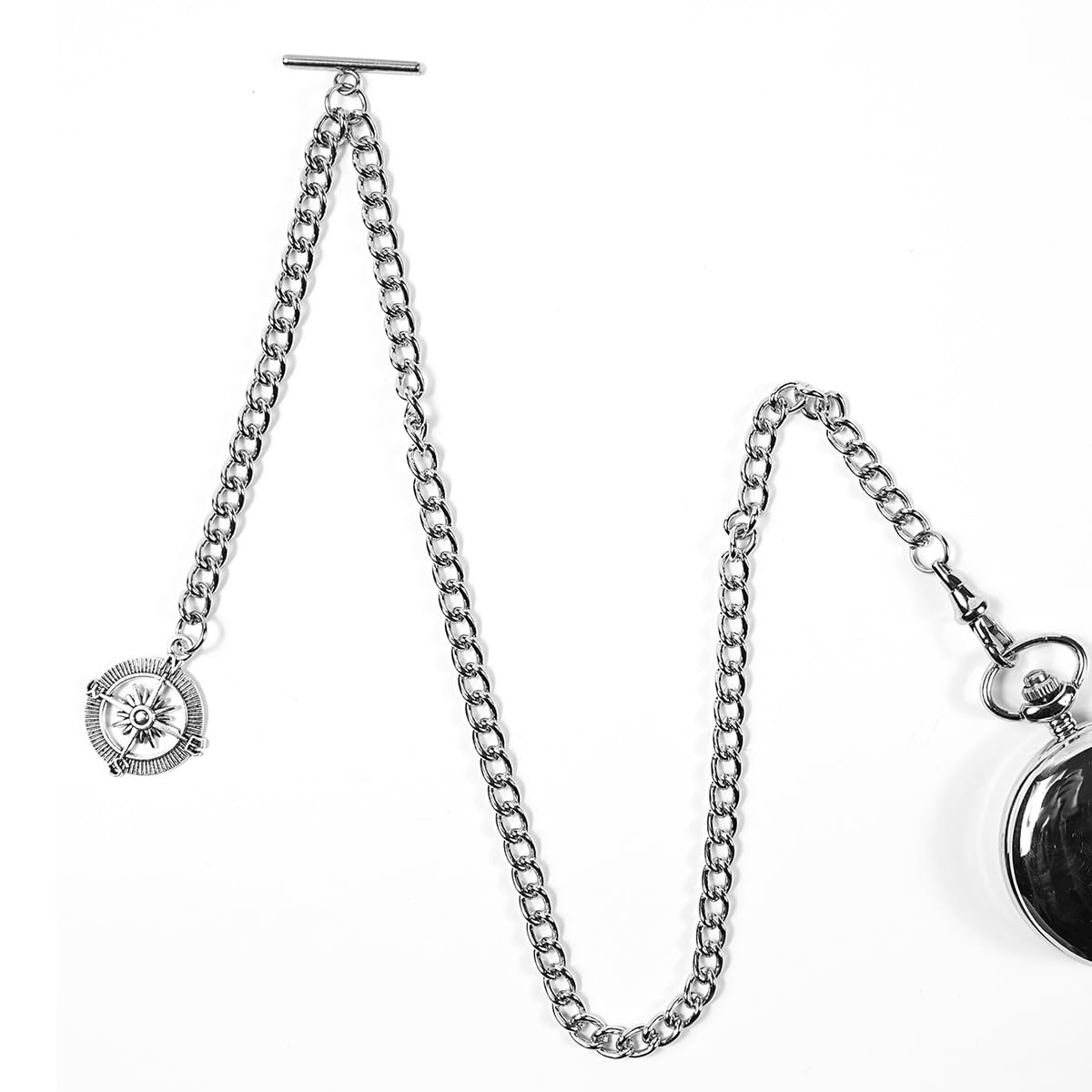 YECSOSS Men's Pocket Watch Chain Albert Vest Chain Compass Necklace Pendant Design Pendant T Bar
