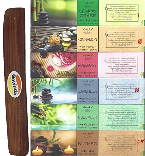 Govinda Set of 6 - Nutmeg, Cucumber, Lavender, Rosemary, Cinnamon Lemongrass Incense Holder Goloka Aromatherapy Series Burner - Thumbnail 2