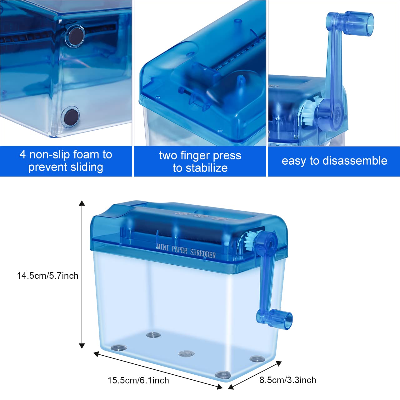 JIKIOU Mini Hand Shredder Portable Paper Shredder Manual Shredder Documents Paper Cutting Tool Home Office Desktop Stationery Christmas Birthday Gift Blue