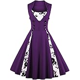 Women Polka Dot Retro Vintage Style Cocktail Party Swing Dress Double Breasted Floral 1950s Dress Patchwork 50s Audrey Dress