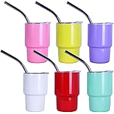 MAIKESUB 3 oz Mini Tumbler Shot Glass with Straw and Lid Colored Stainless Steel Sublimation Tumblers Double Wall Vacuum Insulated Cups Wedding Birthday Party Favors 6 Pack