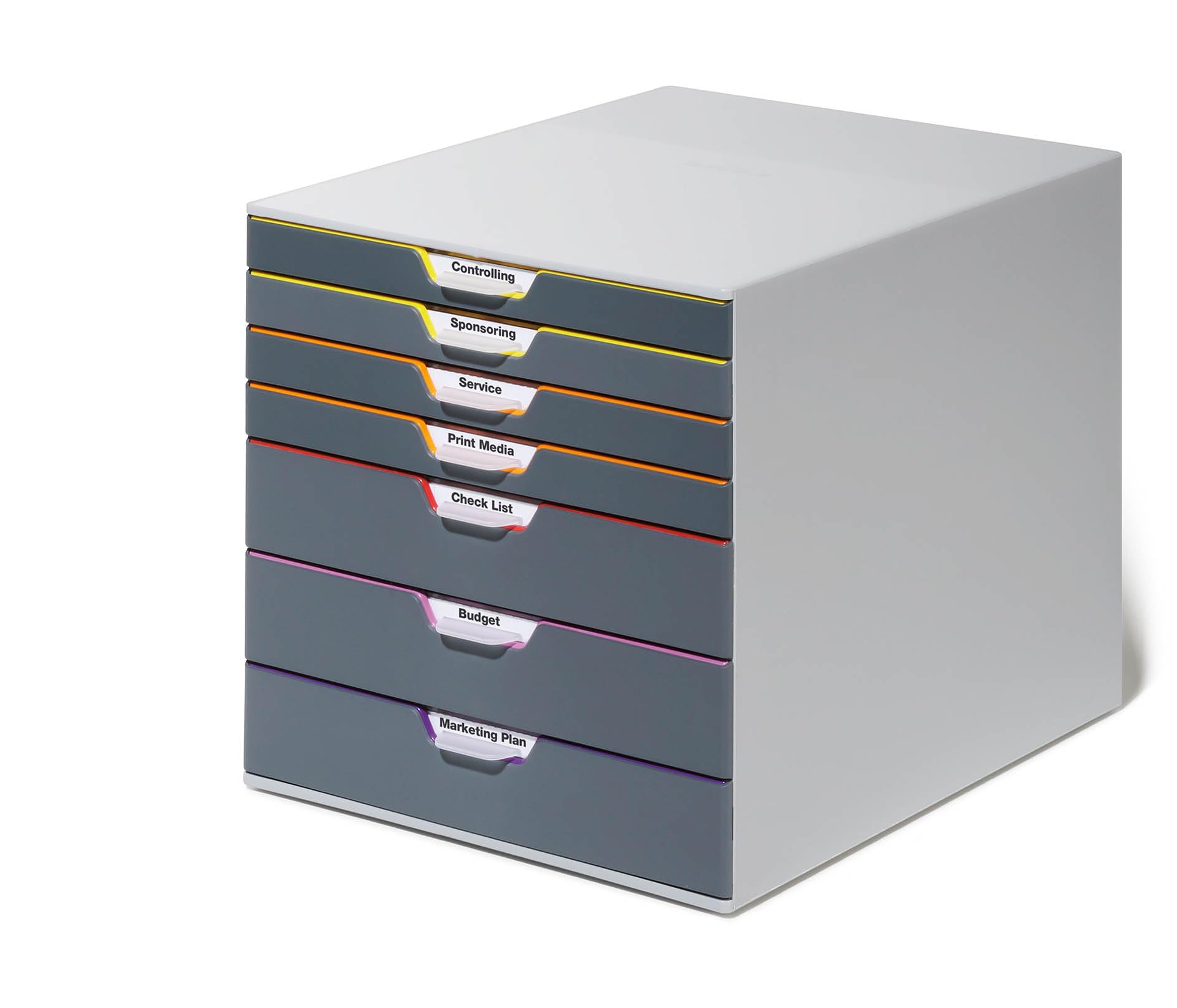 Durable VARICOLOR 7 Drawer Unit - Desktop Drawer Set with 7 Colour Coded Draws - Use as a Document Box, Paper Storage Organiser, etc.