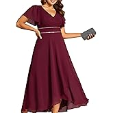 Ever-Pretty Plus Women's Chiffon V-Neck Beading Ruffles Sleeves Maxi High Low Plus Size Formal Dresses