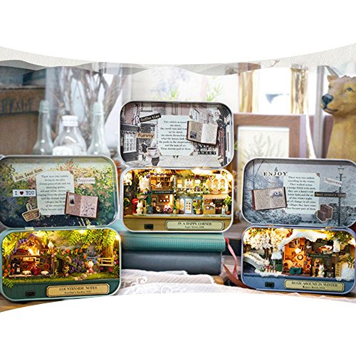 image for Diy Dollhouse Kit,Aolvo Miniature 3D Retro Tin Box Theme Theatre Model