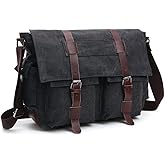 Vintage Canvas Messenger Bag, 15.6 Inch Laptop Crossbody Satchel with Multi-Pocket and Adjustable Shoulder Strap