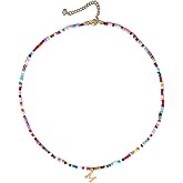Fwlisesa Colorful Initial Necklaces for Women, 14k Gold Plated Summer Initial Necklace Cute Beach Letter Necklace Personalized Gold Necklaces for Women Trendy Preppy Gold Jewelry for Womens