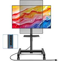 Rfiver Mobile TV Stand with Power Outlet, Rolling TV Stand for 13-50 Inch LCD LED Flat Panel Curved Screen, Tilting and Rotat