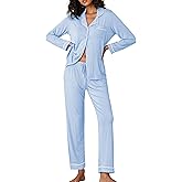Ekouaer Pajamas Women's Long Sleeve Sleepwear Soft Button Down Loungewear Pjs Lounge Set Nightwear XS-XXL