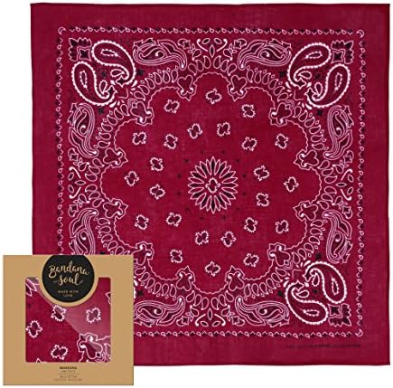 Bandanas by BANDANA SOUL - 100% Cotton Headband - 21.5 x 21.5 inches (Wine Red)