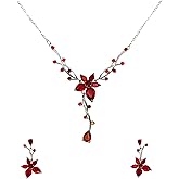 Faship Gorgeous CZ Crystal Floral Necklace Earrings Set