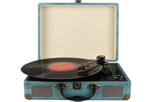 Bluetooth Suitcase Record Player - 3 Speed Belt Driven Vinyl Record Player with Built-in Stereo Speaker, RCA Out AUX in Headp
