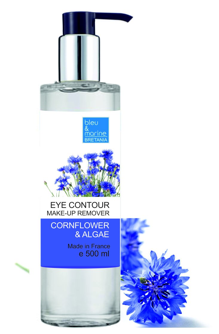 bleu & marine Bretania - Cornflower Eye Contour Micellar Water | 500 ml Soft Make Up Remover | Gentle Eye Care with Marine Trace Elements | Waterproof | Infused with 5% Cornflower Water