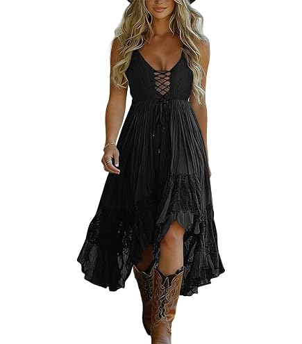 boho western lace irregular dress for Women pay attention to classified Size:2X PLUS (20/22) Wyatt | One Shoulder [color:black]color_family:black--8826683490561