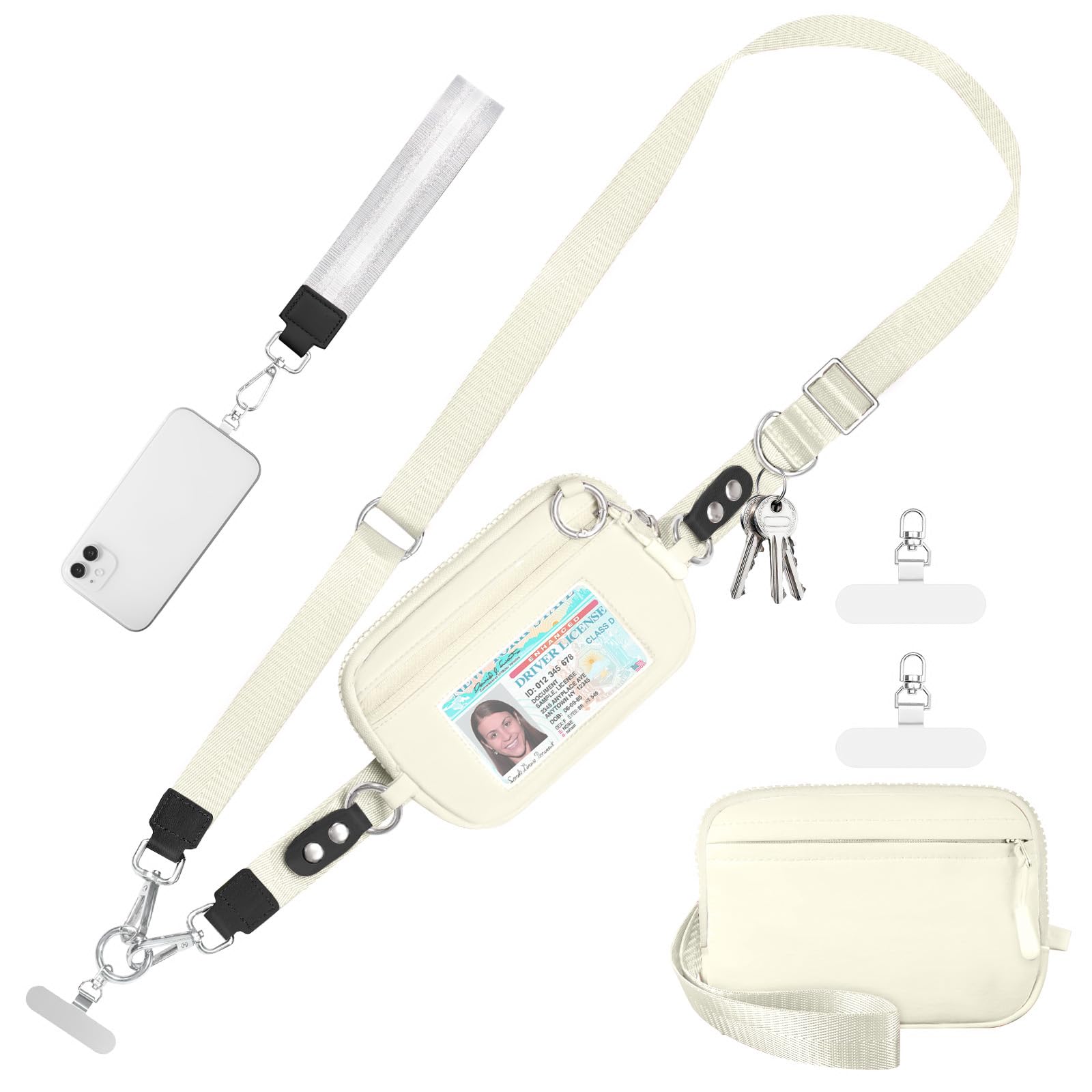 Photo 1 of Tiostep Clip and Go Strap for Phone with Wallet Crossbody Phone Lanyard Adjustable and Detachable RFID Wristlet Wallet with ID Window and Zipper, Beige
