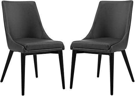 Amazon Com Modway Viscount Mid Century Modern Faux Leather Upholstered Two Dining Chairs In Black Chairs