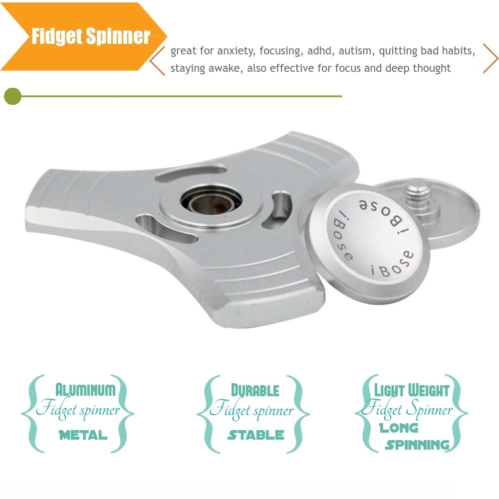 Fidget Spinner Toys With Metal Bearing Anti Anxiety for Adult Children Kids Figit Mini Tri Spinners Helps Focusing Figets Toys EDC Focus Toy Hands Spinner Fidgit Cube Light Pack Set (Metal-Silver)