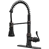 BWE Oil Rubbed Bronze Kitchen Faucet 1 or 3 Hole, High Arc Single Handle Sink Faucet with Pull Down Sprayer 3 Function and Deck Plate for Farmhouse RV Kitchen Bar