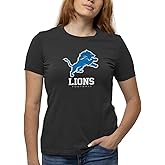 Team Fan Apparel Women's NFL Ultimate Fan Logo Short Sleeve T-Shirt - 100% Cotton - Officially Licensed - Tagless Tee (Detroit Lions - Black, X-Large)