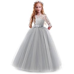 Flower Girl Long Princess Dress Vintage Lace Maxi
