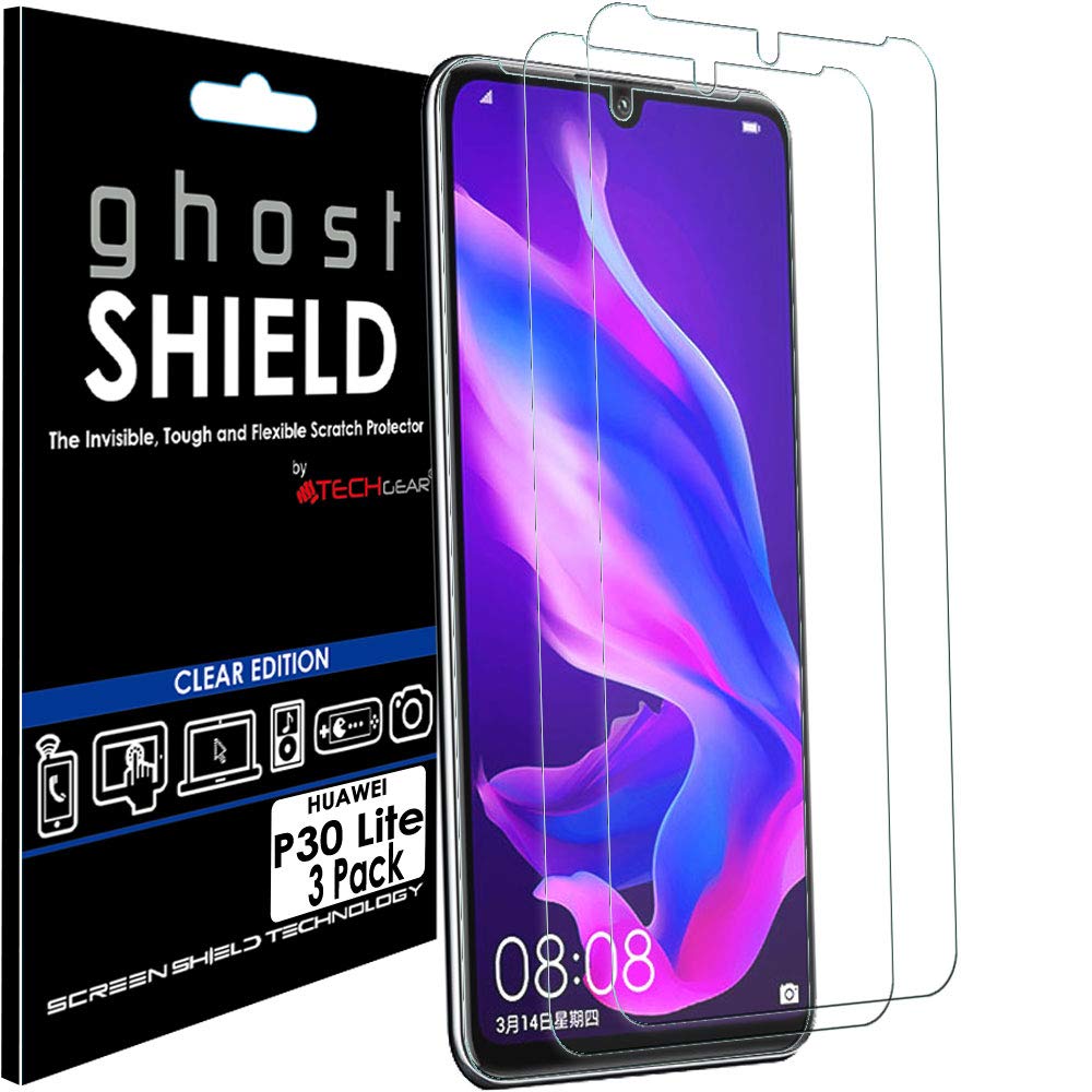 TECHGEAR [Pack of 3] Screen Protectors fit Huawei P30 Lite [ghostSHIELD Edition] Genuine Reinforced TPU film Screen Protector Guard Covers with FULL Screen Coverage inc Curved Screen Area