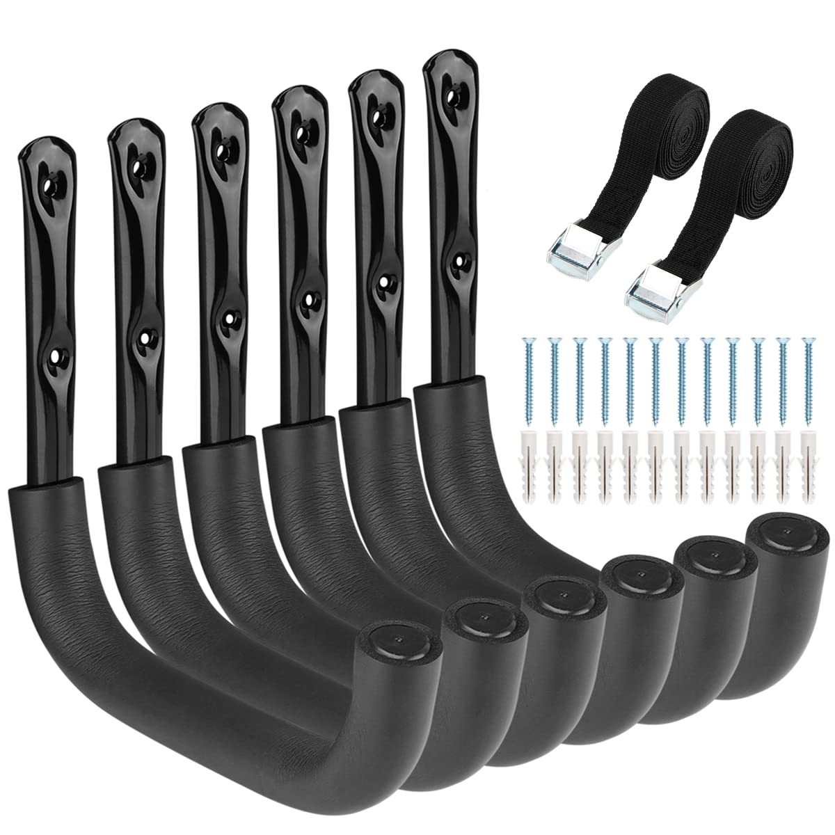 6 Pack Heavy Duty Garage Storage Ladders Hooks, 25.5 CM Wall Mount Storage Garage Hangers for Kayak, Bikes, Garden Tools, Chair, Hose