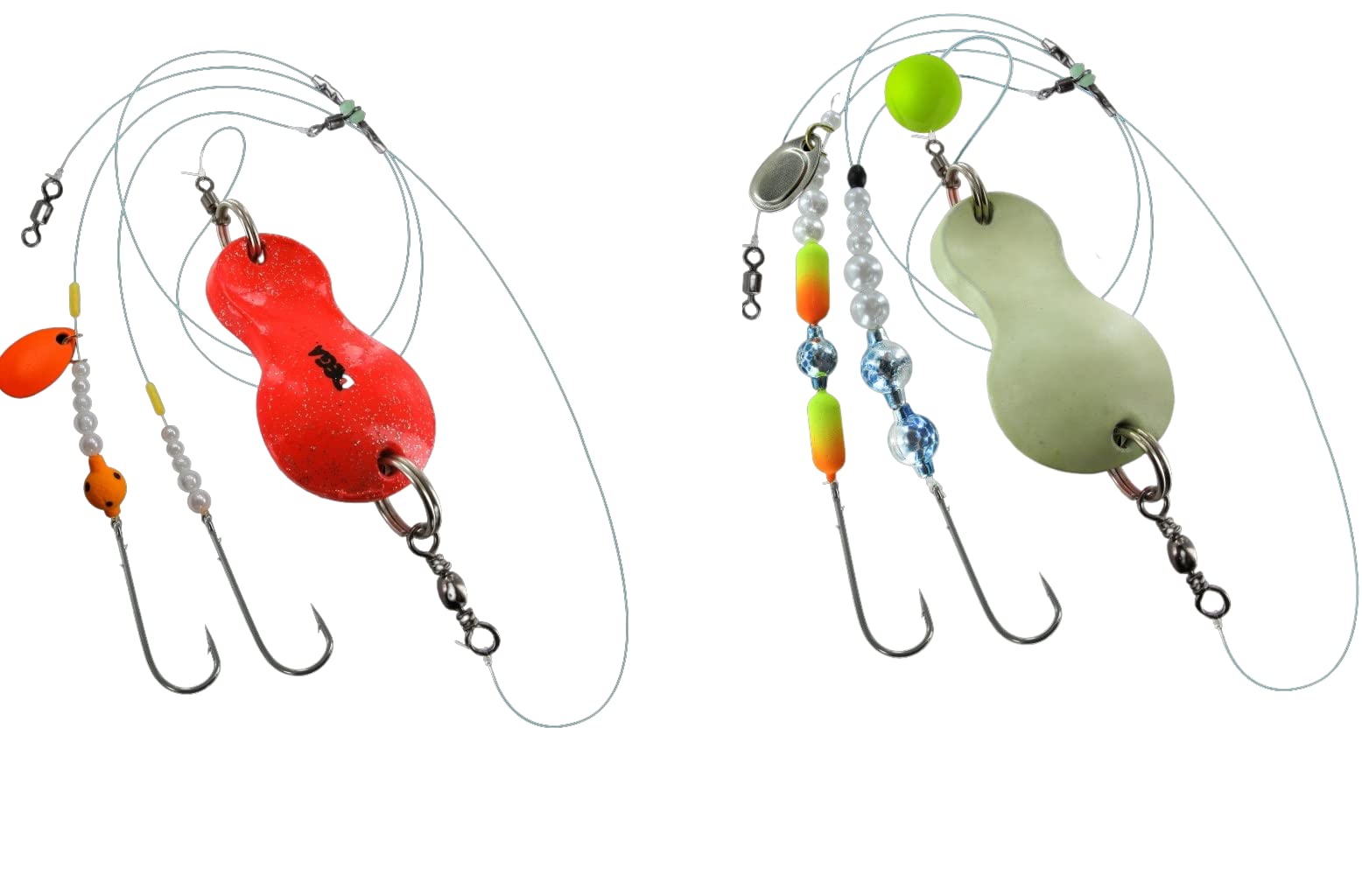 blntackle76 Jenzi Flatfish Buttt Spoons 80 g Orange Glitter and 80 g Light / Green / Glitter + Petri Heil Sticker Set of 2