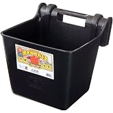Little Giant&reg; Plastic Hook Over Feeder | Mountable Livestock &amp; Pet Feed Bucket | Horse Feed Bucket | Made in USA | 15 Quarts | Black