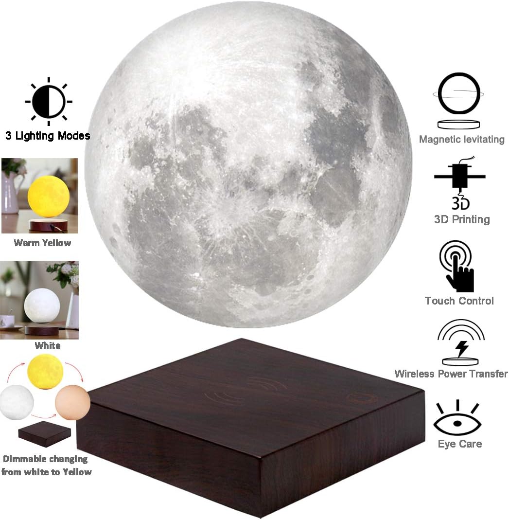 thumbnail image 2 of VGAzer 6" Magnetic Levitating Moon Lamp - 16 Colors, 20 Light Modes, 3D Printed, Floating Night Light & Decor 2 of 11