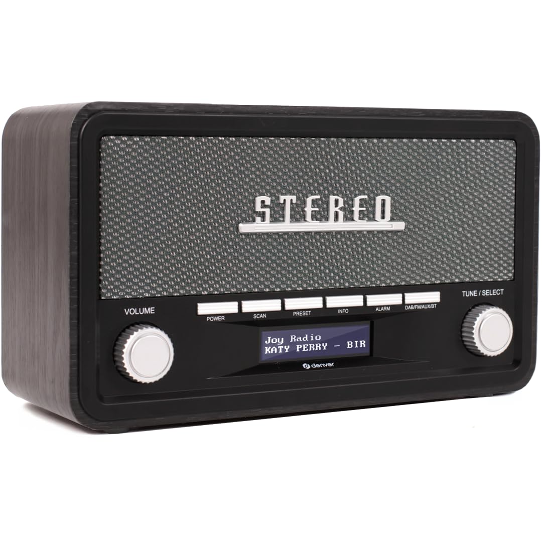 Denver Retro DAB-18 Digitalradio | DAB Plus Radio mit Bluetooth & FM | 2x20W Stereo-Lautsprecher | Kleines Radio mit Netzstecker | Küchenradio DAB mit gutem Klang | LCD-Display & Weckfunktion