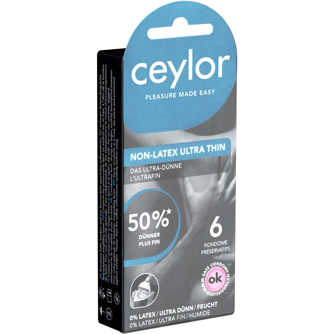 Ceylor Non-Latex Ultra Thin 6 Ultra Thin, Latex Free Condoms for allergics (50% thinner), hygienically Sealed in Condom pods