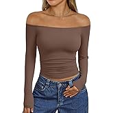 Trendy Queen Womens Long Sleeve Off The Shoulder Tops Going Out Cute Basic Y2K Fall Fashion 2026 Outfits Clothes