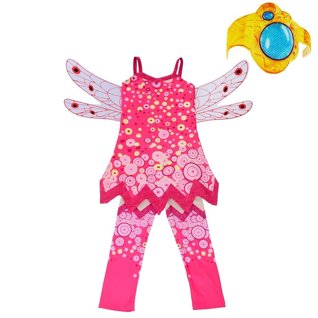Lito Angels Girls Kids Mia and Me Costume Fancy Dress Up Kids Halloween Party Fairy Outfits with Leggings Pants, Wings and Bracelet Age 8-9 Years Hot Pink