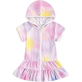Kid Girls Swim Cover Up Kid Hooded Zip-Up Terry Swimsuit Coverup Towel Bathing Suit Bathrobe Pool Beach Robe Dress