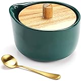everous Salt Box(green) Salt Cellar Elegant Design Decorative Boxes Big Capacity Wood green Ceramic Base