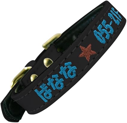 Amazon Co Jp 犬 首輪 名入れ 刺繍 迷子札 ワンポイント星 名前と電話番号の刺繍 ライトブルー ワンポイントの刺繍 茶 首輪の色 ブラック 家電 カメラ