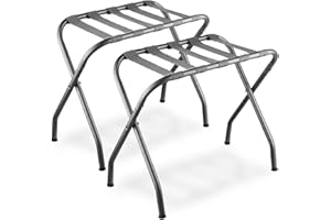 Bartnelli 2-Pack Folding Luggage Rack Collapsible Metal Suitcase Stand with Durable Black Nylon Straps- for Bedroom, Guest Room, or Hotel (Gray Steel)
