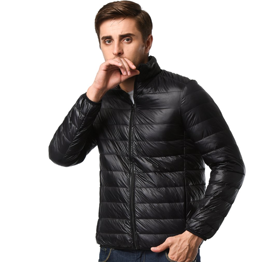 JOYBI Mens Down Jacket Winter Packable Ultra Light Lightweight Puffer Outwear Short Stand Collar Coats Black XXL