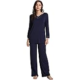 GYS Women's Pajama Sets Viscose from Bamboo Lace Trim Long Sleeve Sleepwear Soft Pjs Lounge Sets with Pockets