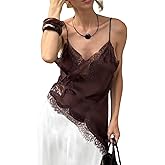 Seyurigaoka Women Lace Satin Camisole Long Tops Spaghetti Strap Low Cut Slip Dress Party Club Swing Dress Streatwear
