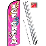 Ice Cream (Pink) Premium Windless Feather Flag Bundle (11.5' Tall Flag, 15' Tall Flagpole, Ground Mount Stake) 841098154523+