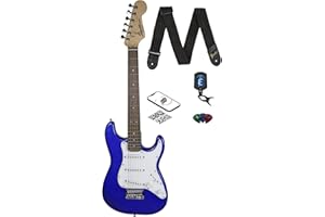 Fender Squier 3/4 Size Kids Mini Strat Electric Guitar Learn-to-Play Bundle with Tuner, Strap, Picks, Fender Play Online Less