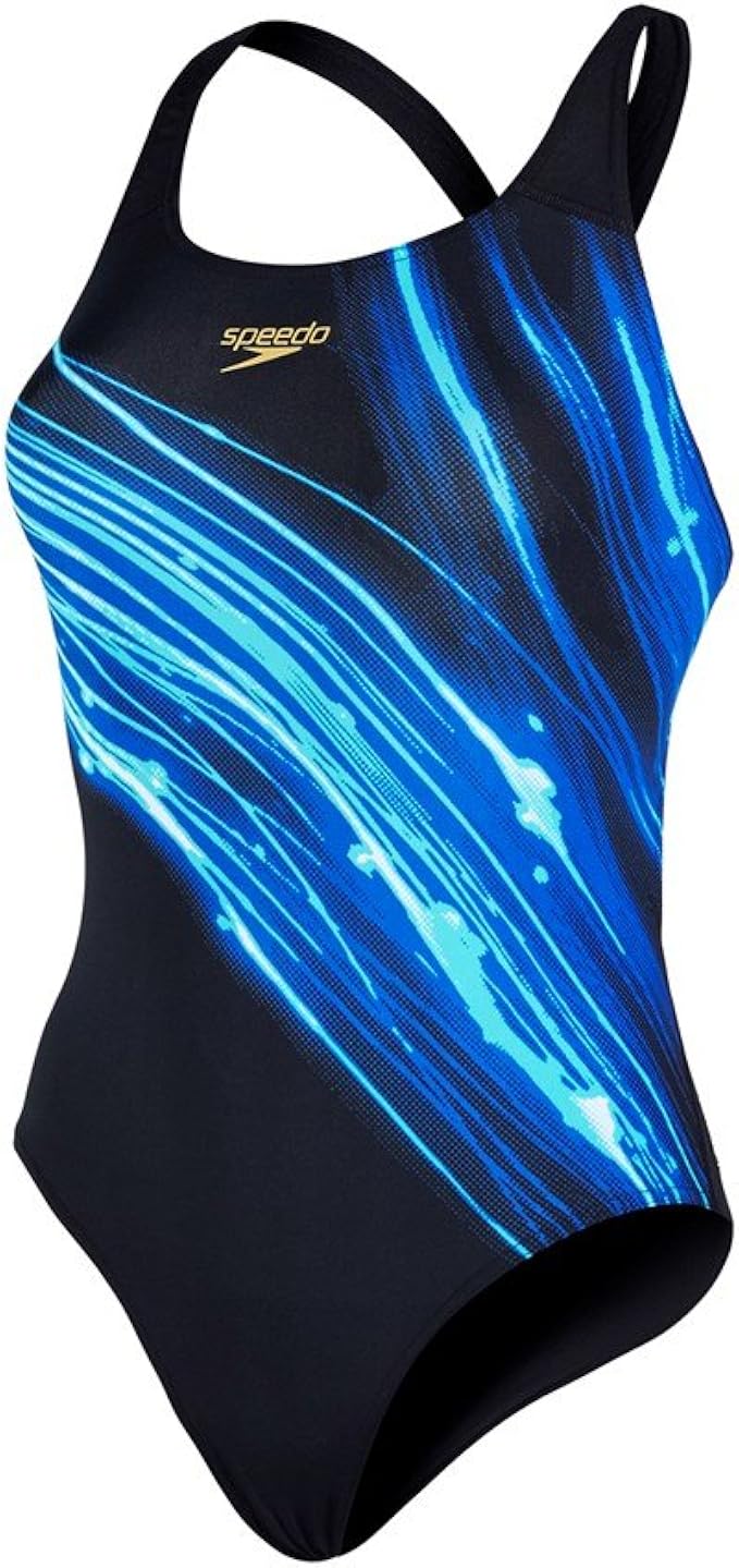 Speedo Damen Fastdive Placement Powerback Badeanzug, Black/Deep Peri