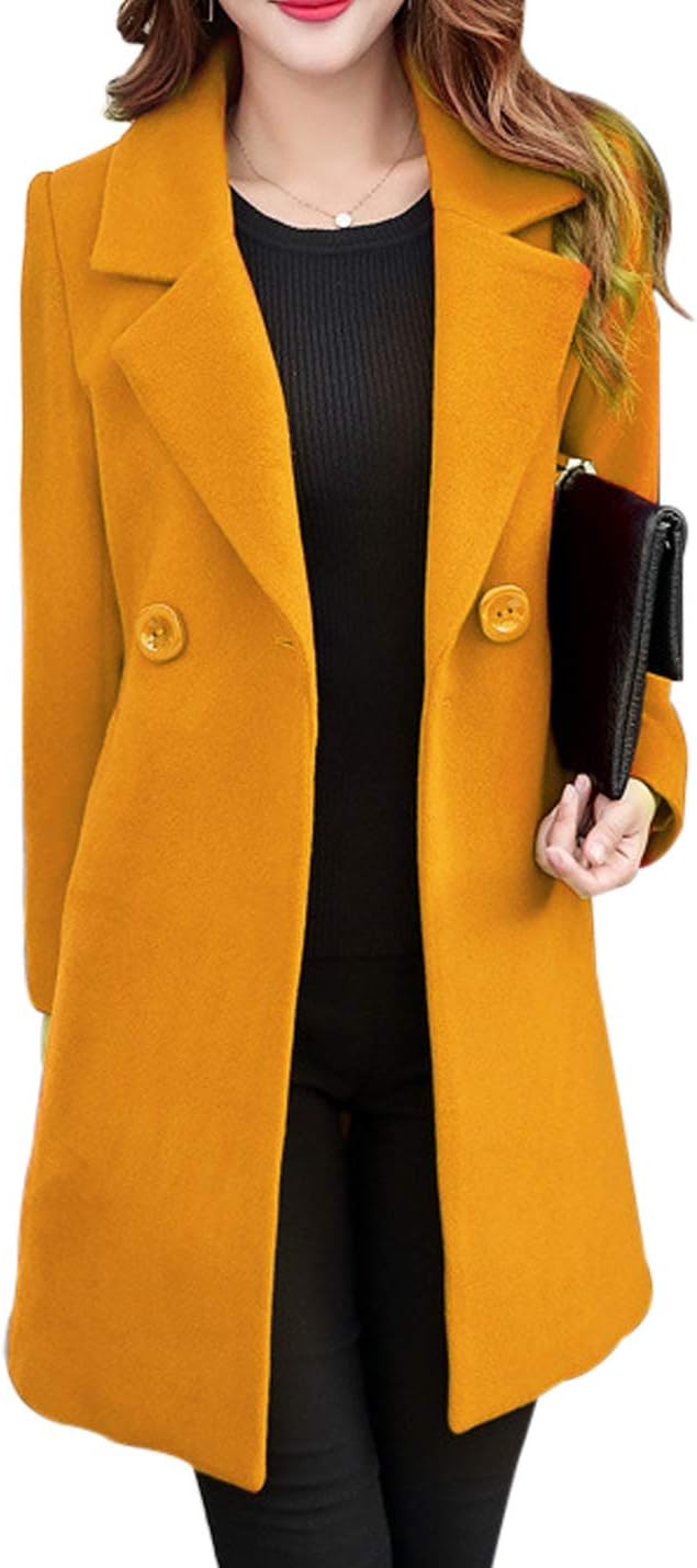 Jenkoon Women's Winter Outdoor Double Breasted Cotton Blend Pea Coat Jacket