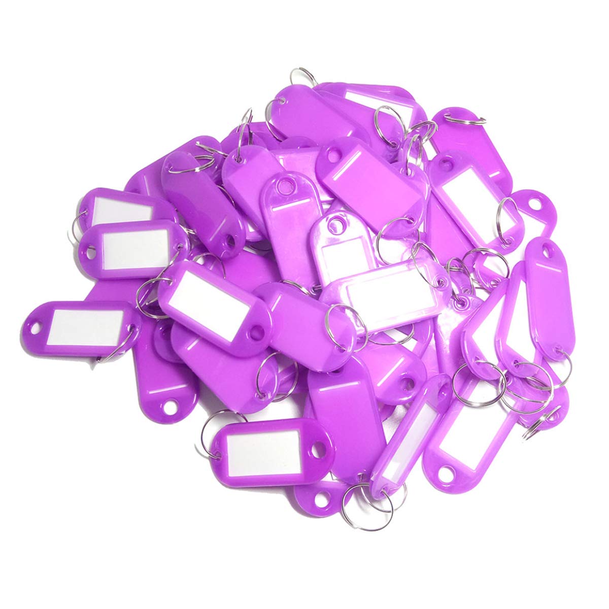 TOOLSTAR Key Labels, 100PCS Key ID Tags Key Labels Tags Plastic Key Tags, Tags with Key Rings as Key Fobs Luggage Pet Name Memory Stick Tags Keyring (Purple)