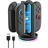 RunSnail Charging Dock for Nintendo Switch 2 JoyCon, Fast Dual-Side Charging, 9 RGB Light Modes, Magnetic Plug-in Joy Con Charger Stand with USB-C Cable, Black