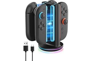 RUNSNAIL Switch 2 Gen JoyCon Charging Dock with Fast Dual-Side Charging, 9 RGB Light Modes, Magnetic Plug-in Joy Con Charger Stand – 4 Slot Dock with USB-C Cable, Black