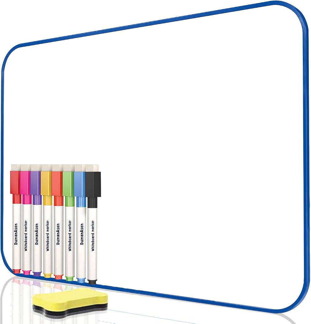 DumanAsen Double Sided Dry Erase Whiteboard with Pens and Eraser (Blue) 12x8