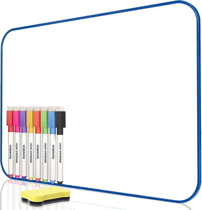 DumanAsen Double Sided Dry Erase Whiteboard with Pens and Eraser (Blue) 12x8