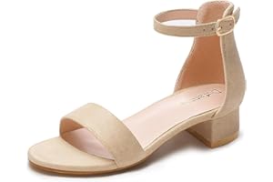 Dufannie Girls Sandals Low Heels Dress Pump Ankle Strap Open Toe Flower Girl Wedding Party for Toddler Little Big Kid