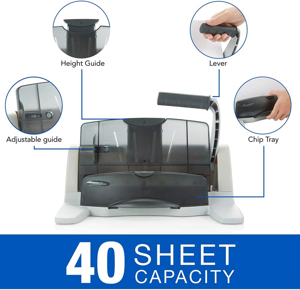 Swingline Hole Punch, Desktop Hole Puncher, 40 Sheet Punch Capacity, 2-7 Holes, Adjustable, LightTouch, Black/Silver (74357) : Office Products